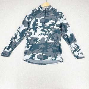 Nike Dri Fit Cam0 Long Sleeve Running 1/3 Zip Up Pullover Top Blue Size Large